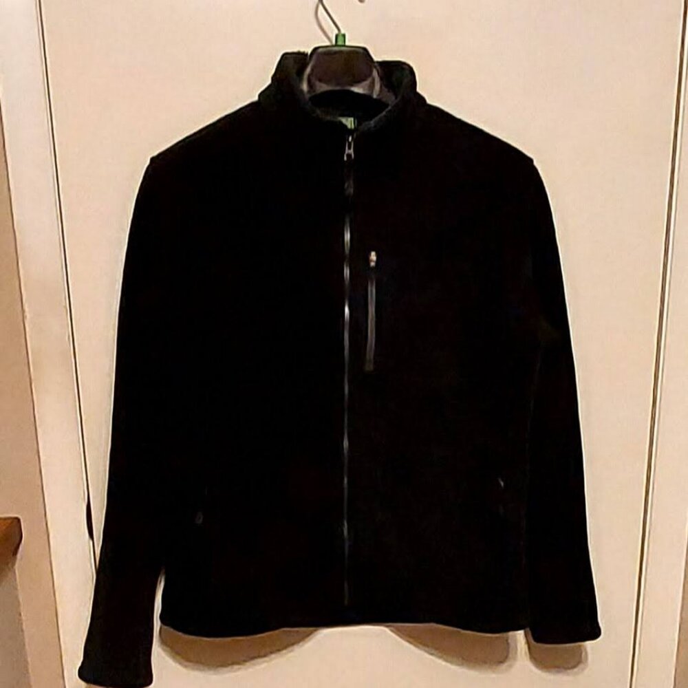 LL Bean Mens Black Jacket Full Zip 2 Zip Pockets Long Sleeve